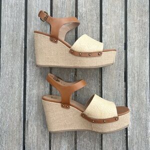Report Brown and Cream Wedge Sandals